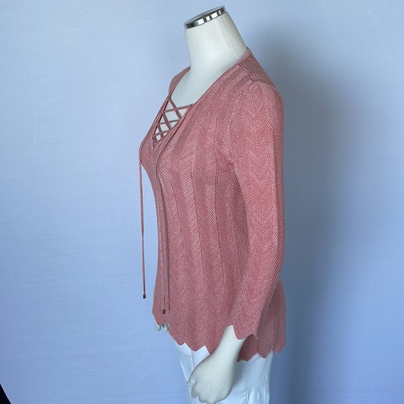 WHBM Salmon Pink Shimmer Knit Top X Small - Picture 9 of 13